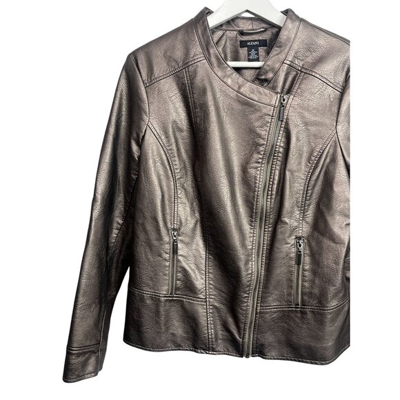 Alfani Metallic Faux Leather Moto Jacket Size Medium - Picture 2 of 16
